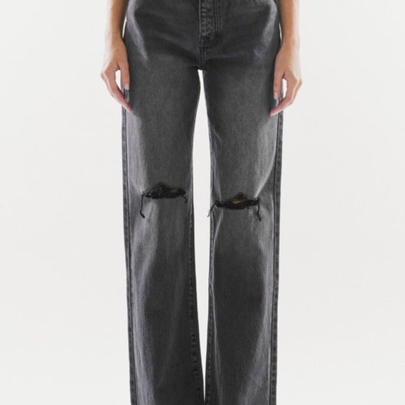 Vici Faded Black High Rise 90s Style Flare Wide Leg Jeans Distressed - Picture 6 of 10